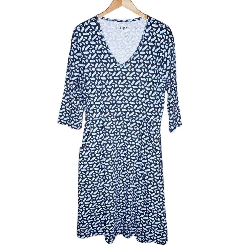 Svaha Snow Crystals Fit and Flare Dress Size 2X Cotton Blue Pockets